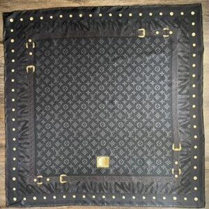 Louis Vuitton Scarf Monogram Denim Blask Gray Square Silk Wrap